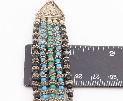 925 Sterling Silver Vintage Bracelet Multi Gemstone Beads Bohemian Chain BT11708