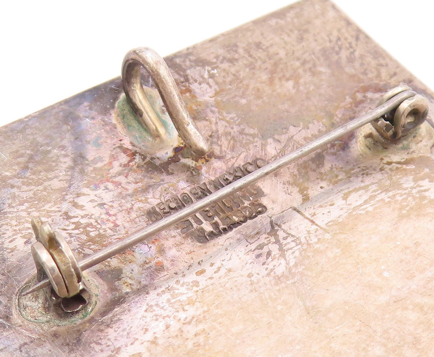 925 Sterling Silver Vintage Brooch Pin MEXICO Abalone Inlay Square  BP12436
