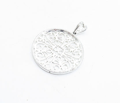 925 Sterling Silver  Shiny Polished Open Swirl Floral Design Pendant  PT4647