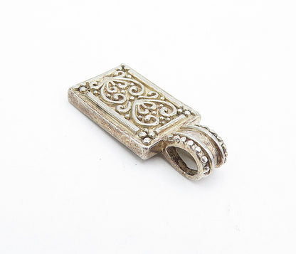 925 Sterling Silver  Vintage Swirl Love Heart Detail Square Pendant  PT3236