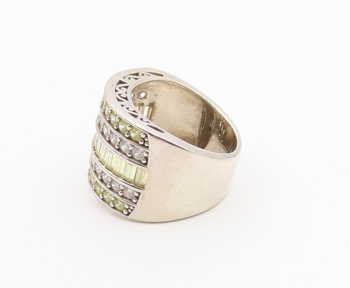 925 Sterling Silver Vintage Ring Topaz Multirow Statement Band  Sz 10  RG36495