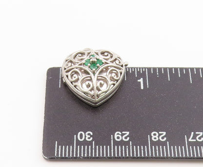 925 Sterling Silver Vintage Pendant Emerald Openwork Love Heart OPENS  PT26647