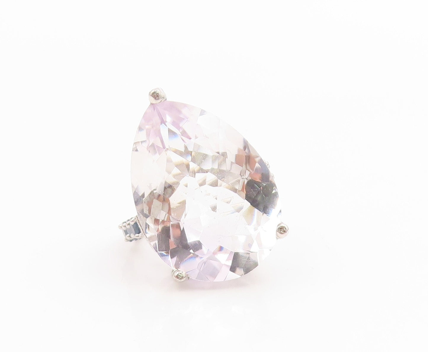 925 Sterling Silver Vintage Ring Pear Cut Amethyst & Sapphire Band Sz 8 RG36047