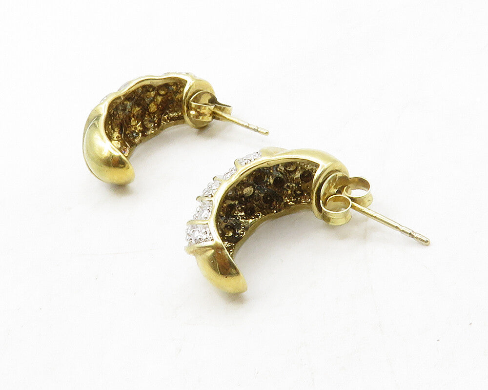 925 Sterling Silver  Genuine Diamonds Two Tone Curved Drop Earrings  EG6709