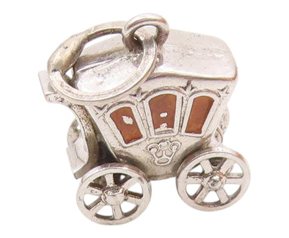 925 Sterling Silver  Vintage Old Fashion Enamel Carriage Pendant  PT19869