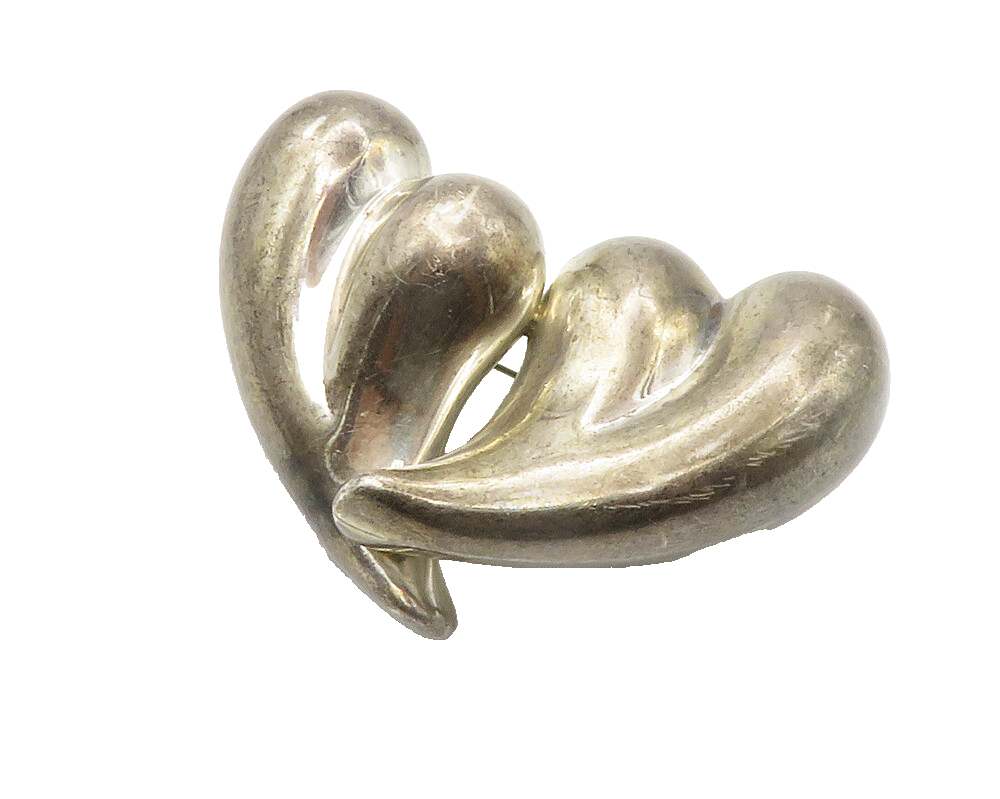 JONDELL SPAIN 925 Silver  Vintage Hollow Double Love Hearts Brooch Pin  BP5502