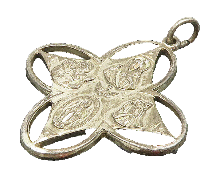 925 Sterling Silver Vintage Antique Religious Miraculous Medal Pendant PT20216