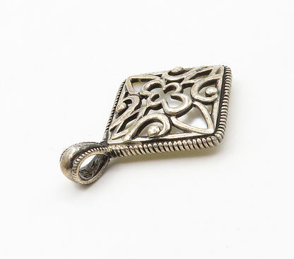 925 Sterling Silver  Vintage Mother Of Pearl Open Swirl Drop Pendant  PT11941