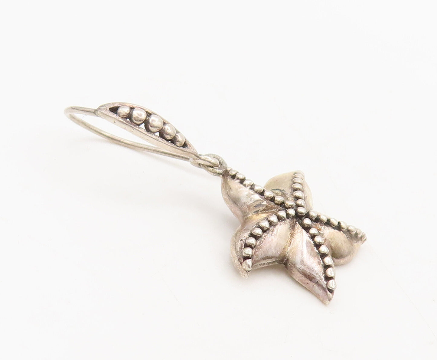 925 Sterling Silver  Vintage Solid Cutout Beaded Starfish Earrings  EG12765