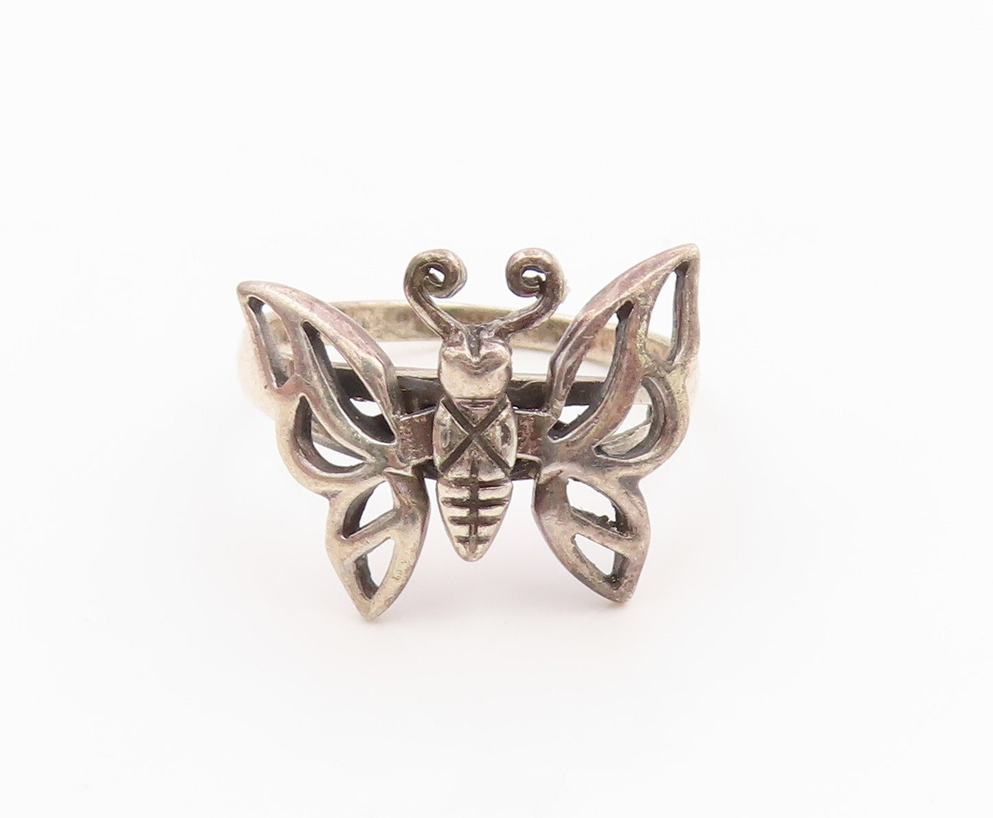 925 Sterling Silver Vintage Ring Elegant Openwork Butterfly Band  Sz 7  RG35593