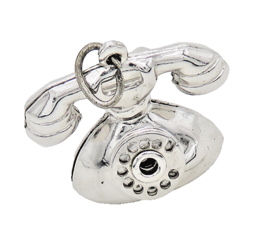 925 Sterling Silver  Vintage Shiny Old Fashioned Telephone Pendant  PT15480