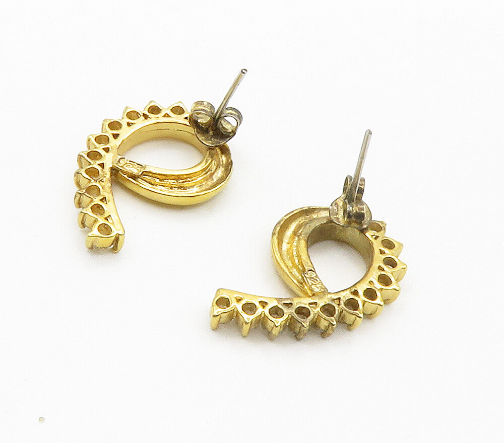 925 Sterling Silver  Shiny White Topaz Gold Plated Swirl Drop Earrings  EG7642