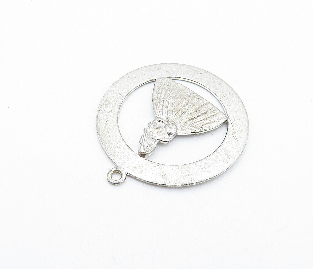925 Sterling Silver  Vintage Woman In Floral Dress Open Circle Pendant  PT4236