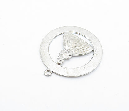 925 Sterling Silver  Vintage Woman In Floral Dress Open Circle Pendant  PT4236