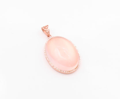 925 Sterling Silver  Cabochon Cut Rose Quartz Gold Plated Drop Pendant  PT7739