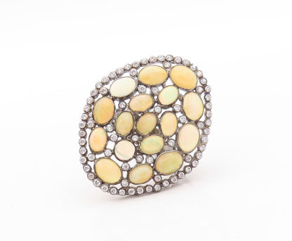 925 Sterling Silver Vintage Ring Brutalist Oval Fire Opal & CZ  Sz 7  RG30825