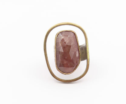 925 Sterling Silver Vintage Ring Modernist Faceted Quartz Band  Sz 6  RG36563