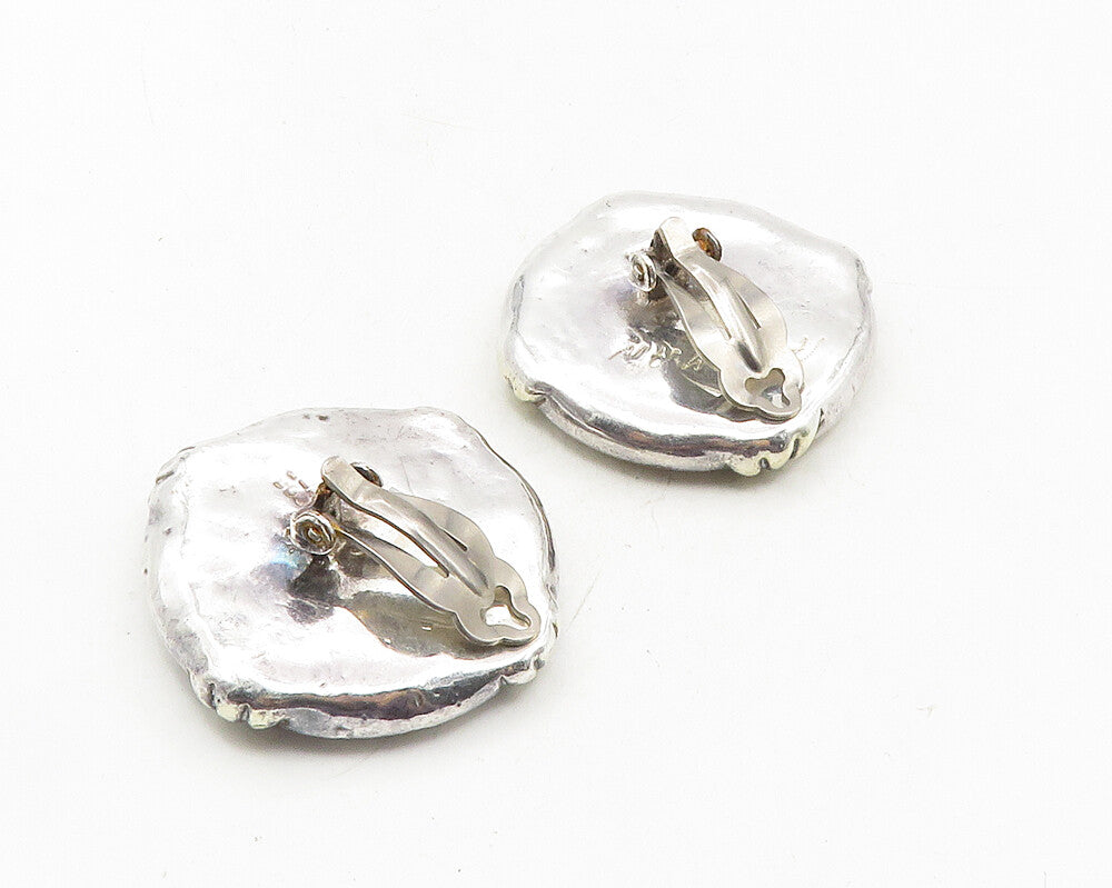 925 Sterling Silver  Vintage Modernist Shiny Round Non Pierce Earrings  EG5154
