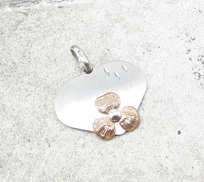 925 Sterling Silver Textured 2 Tone Love Heart Floral Drop Pendant PT1397