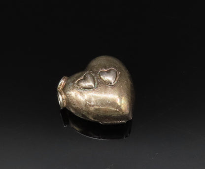 925 Sterling Silver  Vintage Carved Double Love Heart Side Pendant  PT21487
