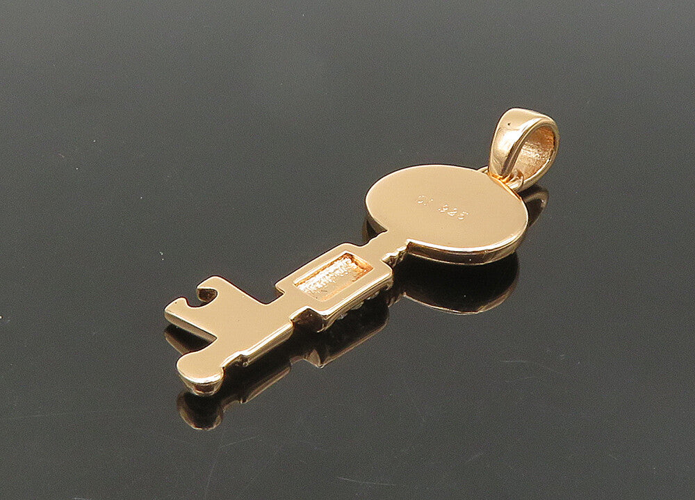 925 Sterling Silver  Vintage Crystal Rose Gold Plated Key Pendant  PT17409