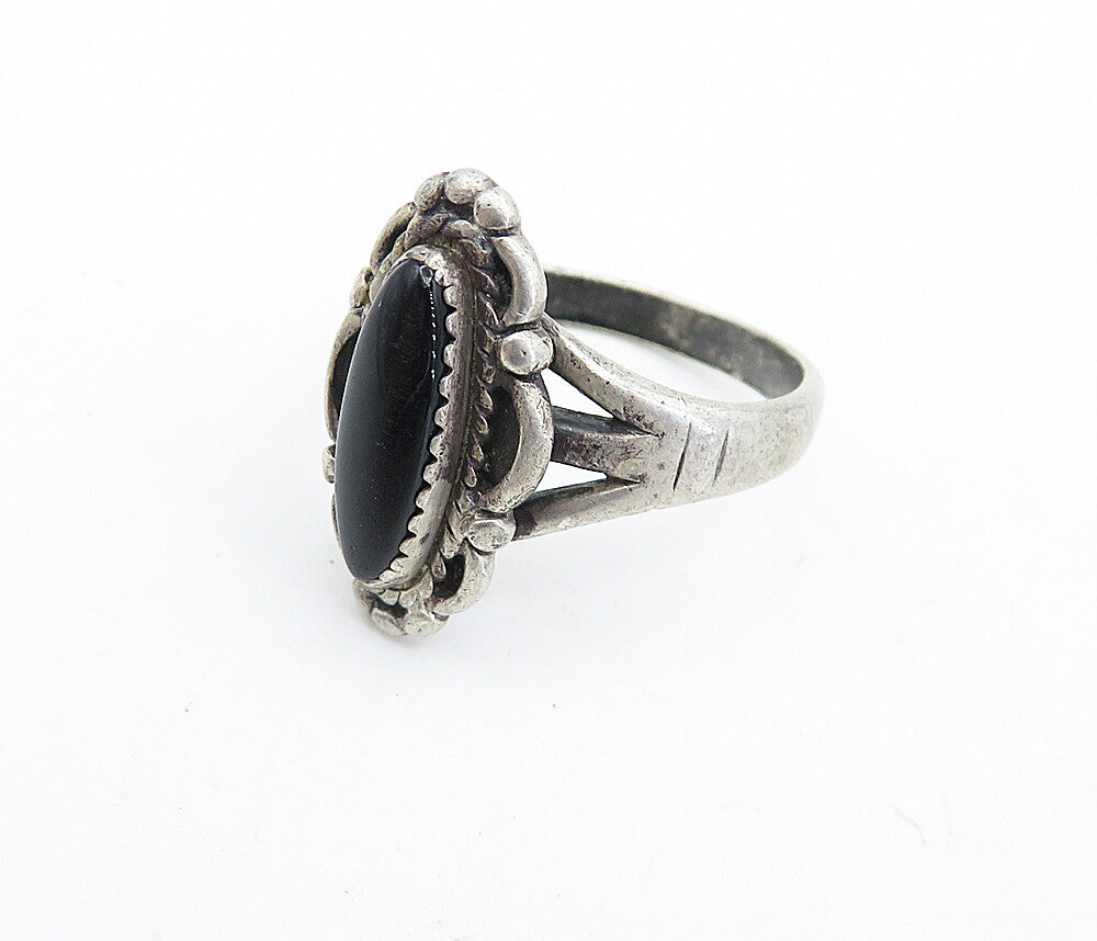 925 Sterling Silver Vintage Black Onyx Split Cocktail Band Ring Sz 9.5  RG6981