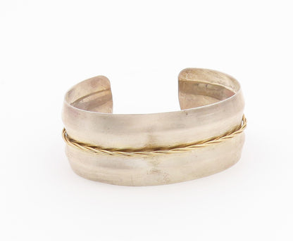 925 Sterling Silver  Vintage Shiny Two Tone Rope Twist Cuff Bracelet  BT9330