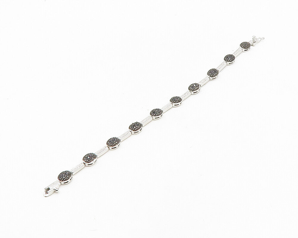 925 Sterling Silver  Genuine Diamonds Two Tone Bar Chain Bracelet  BT7356