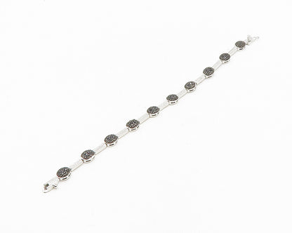925 Sterling Silver  Genuine Diamonds Two Tone Bar Chain Bracelet  BT7356