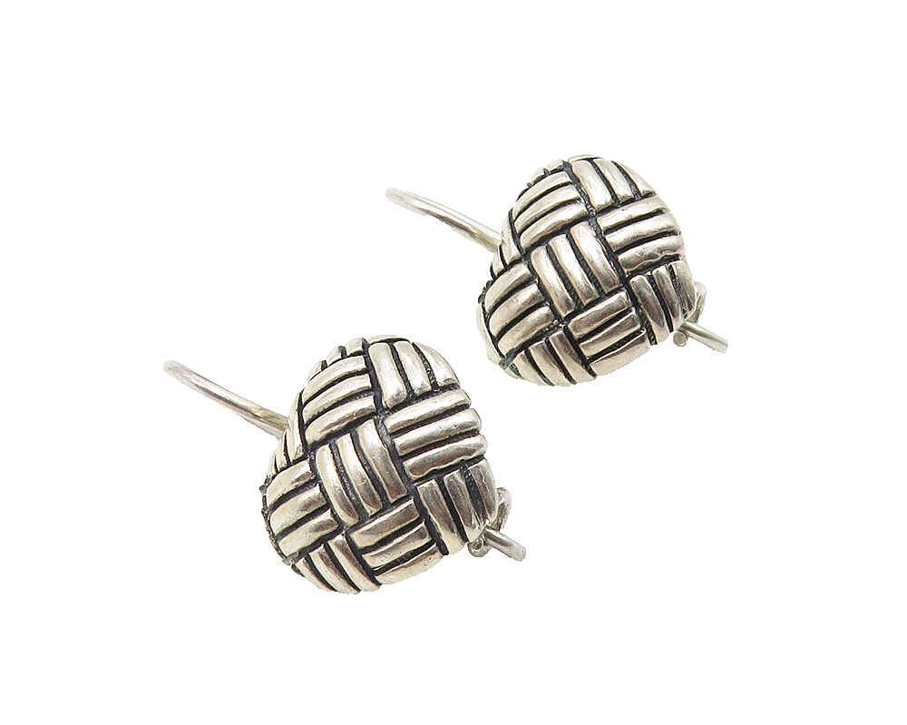 925 Sterling Silver  Vintage Basket Weave Pattern Round Drop Earrings  EG5582