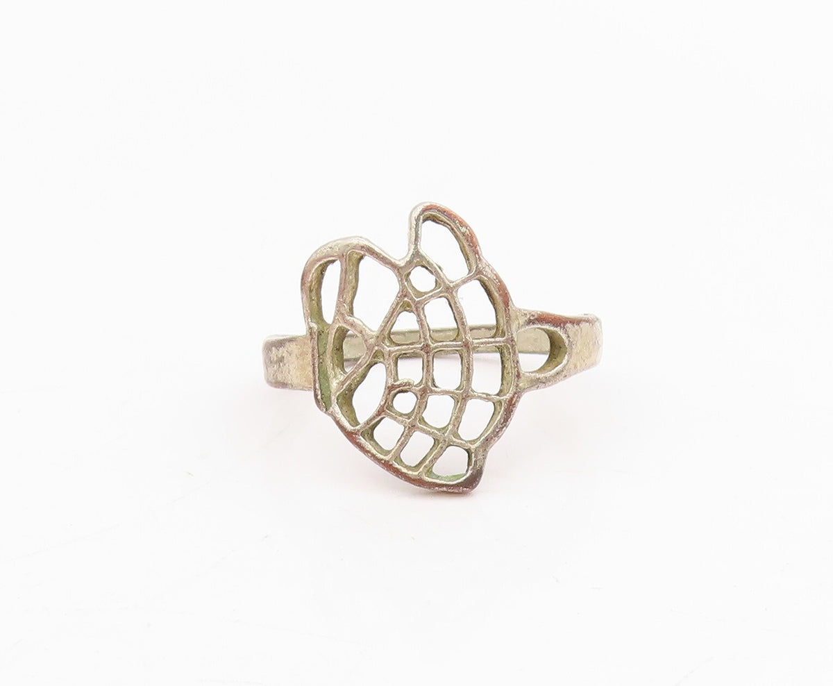 925 Sterling Silver Vintage Ring Brutalist Cutout Net Design  Sz 7  RG31744
