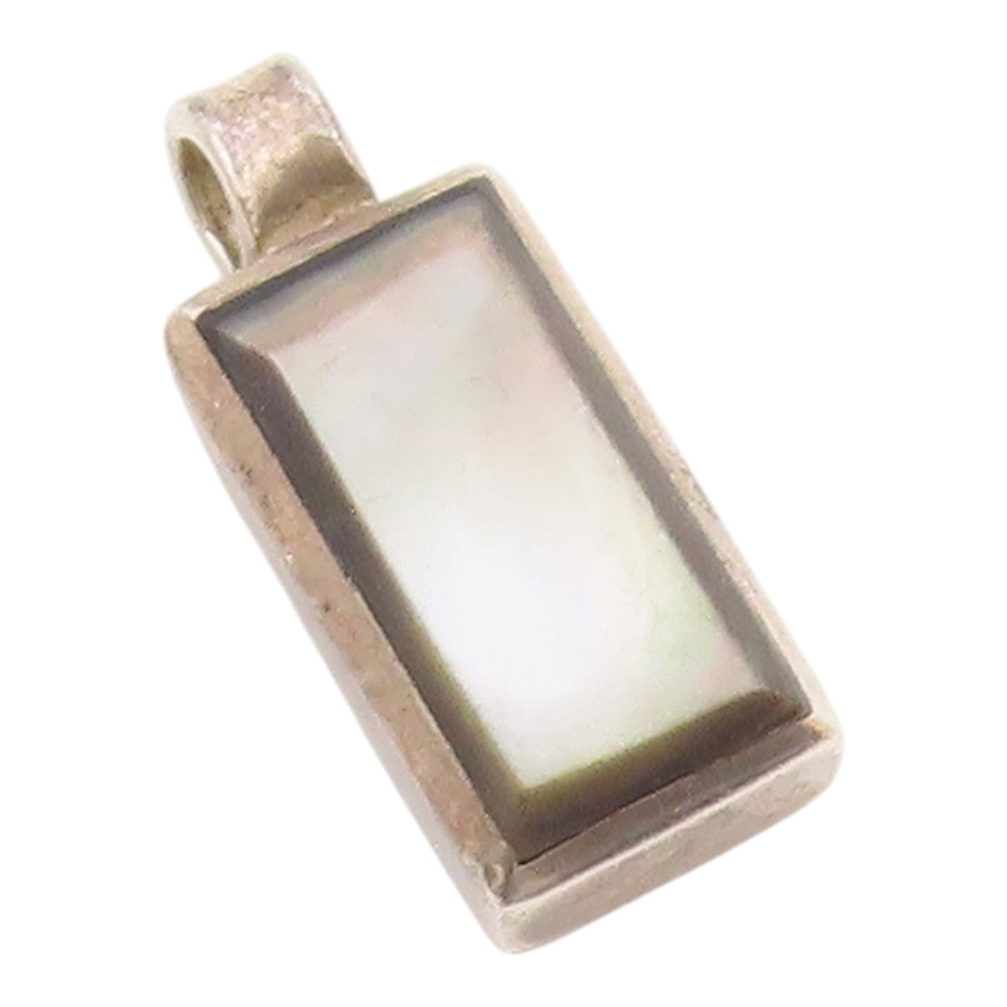 OTT 925 Sterling Silver Vintage Rectangle Mother Of Pearl Drop Pendant PT21252