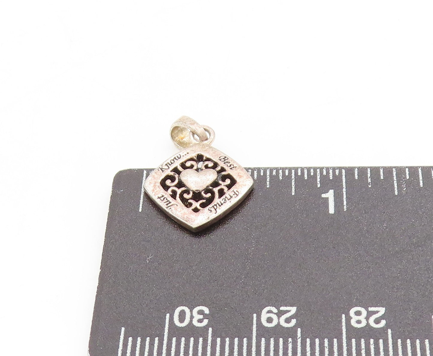 925 Sterling Silver Vintage Pendant Best Friend Love Carved Heart Charm  PT24433