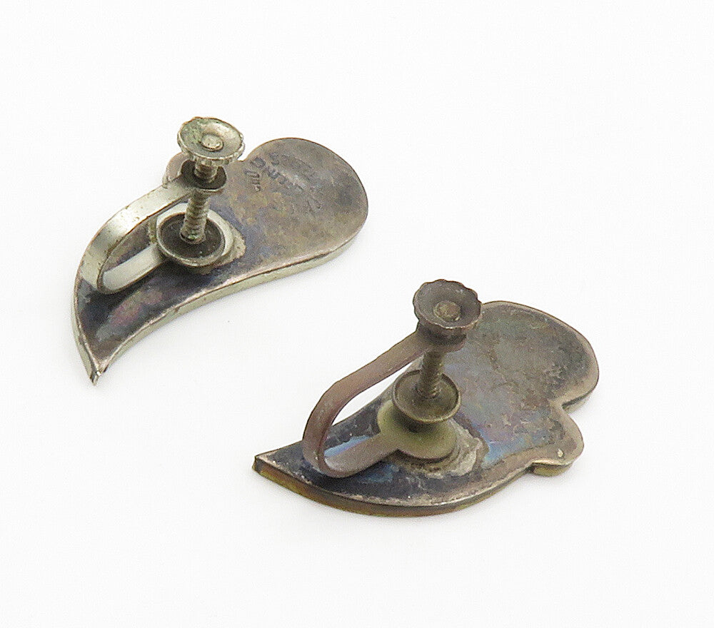MEXICO 925 Silver  Vintage Inlaid Jasper Swirl Non Pierce Earrings  EG7537