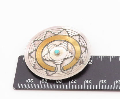 925 Sterling Silver Vintage Brooch Pin NAVAJO GILBERT MORGAN Turquoise  BP12209