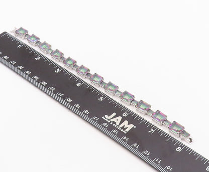 925 Sterling Silver Vintage Bracelet Minimalist Rectangle Mystic Topaz  BT10859
