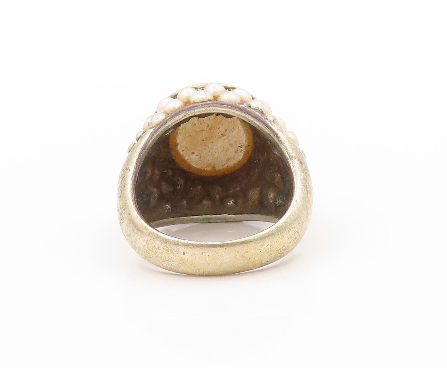 925 Sterling Silver Vintage Ring Mother Of Pearl Halo Pearls  SZ 10 RG31974