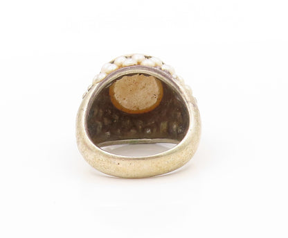 925 Sterling Silver Vintage Ring Mother Of Pearl Halo Pearls  SZ 10 RG31974