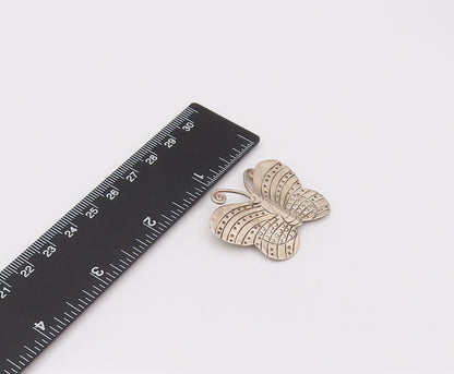 925 Sterling Silver  Vintage Carved Lines & Dotted Butterfly Pendant PT22141
