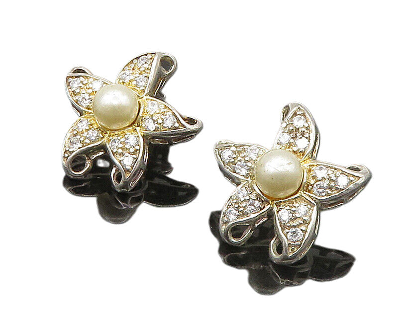 925 Silver  Vintage Cultured Pearl & Topaz Starfish Drop Earrings  EG11499