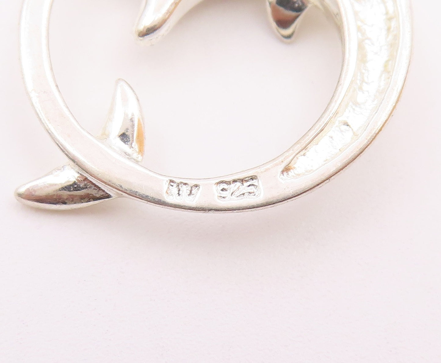 925 Sterling Silver  Vintage Coiled Dolphin With Topaz Eye Pendant  PT20703