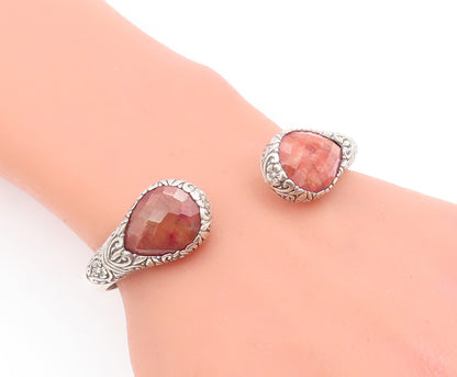 925 Sterling Silver Vintage Bracelet Drop Cut Gemstone Hinged Cuff  BT10584