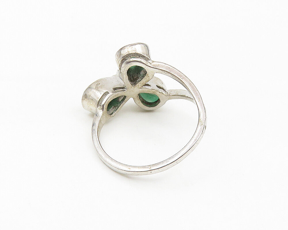925 Sterling Silver  Tear Drop Emerald Floral Motif Band Ring Sz 6.5  RG10557