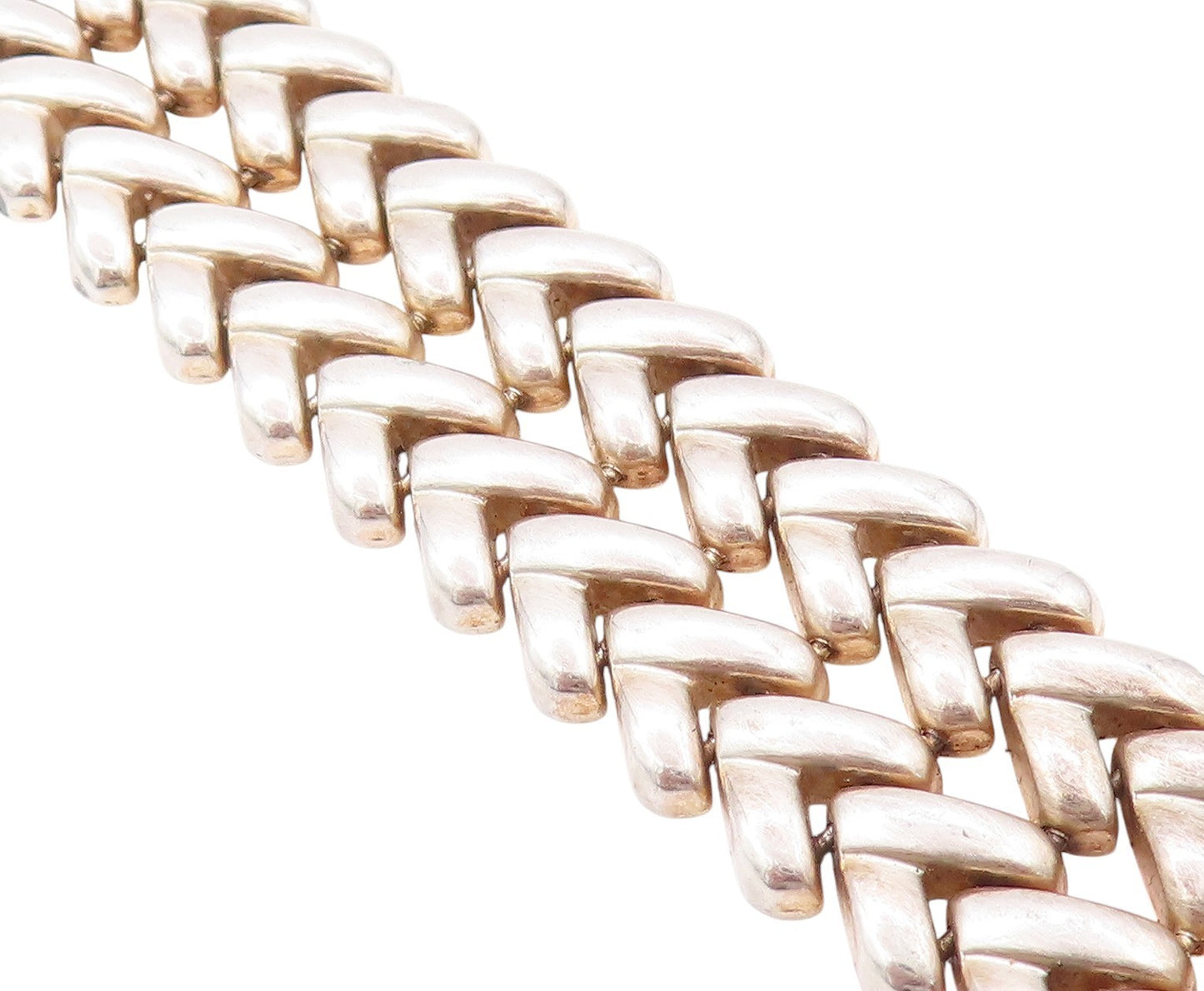 925 Sterling Silver Vintage Bracelet Woven Effect Cutout V Double Band  BT11267