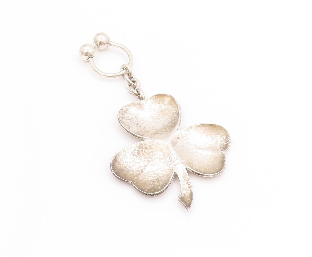 925 Sterling Silver Vintage Keychain Solid Good Luck Leaf Clover Design  TR4016