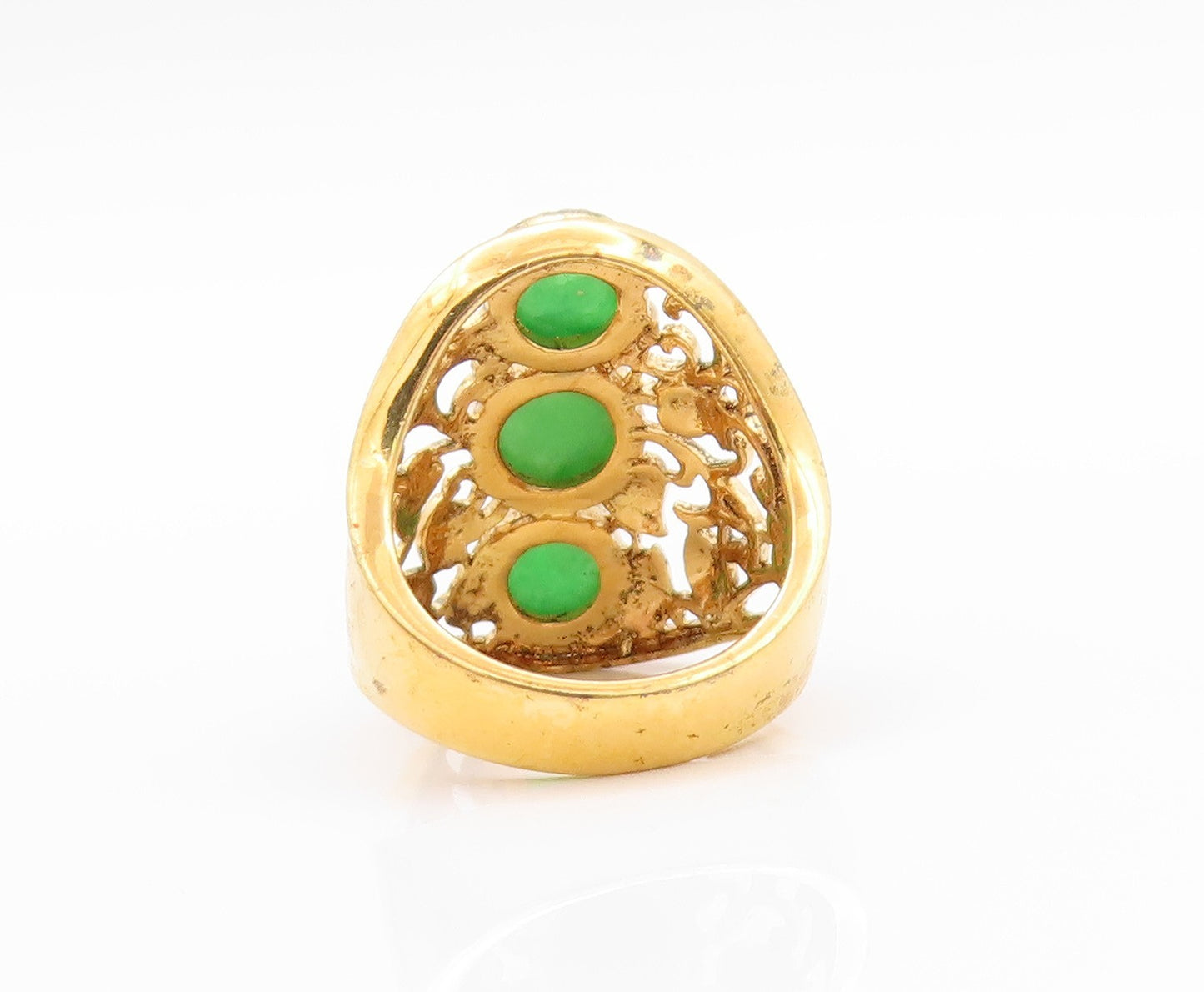 925 Sterling Silver Vintage Ring Gold Plated Floral Cut Gemstones  Sz 7  RG32460