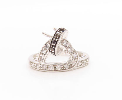 925 Sterling Silver Vintage Ring Sparkling CZ Love Heart Knot  Sz 7.5  RG33581