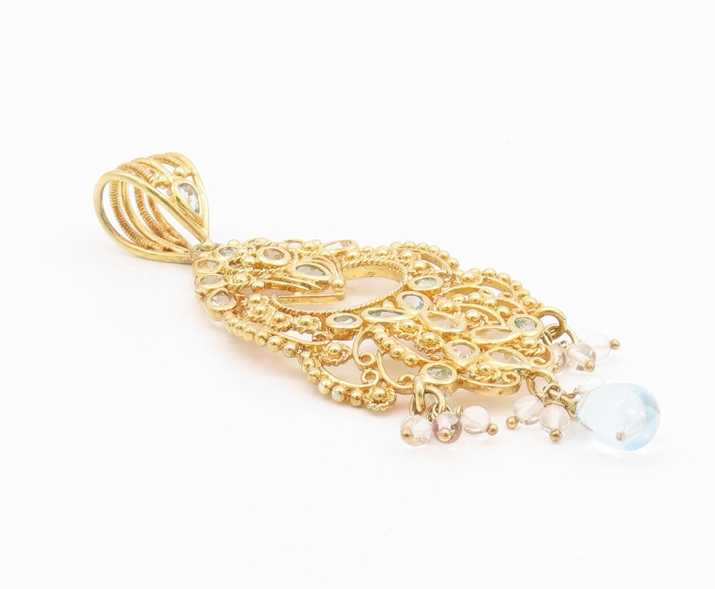 925 Sterling Silver Vintage Pendant Gold Plated Designer Blue Topaz  PT24293