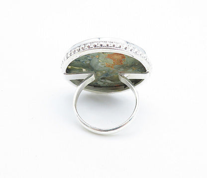 925 Sterling Silver  Jasper Shiny Band Round Cocktail Ring Sz 9.5  RG7737