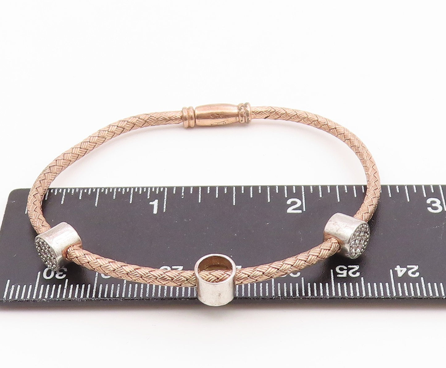 925 Sterling Silver  Shiny Topaz Copper Tone Weaved Bangle Bracelet  BT6521